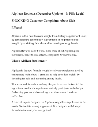 Alpilean Reviews (December Update) - Is Pills Legit SHOCKING Customer Complaints About Side Effects