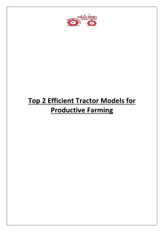 Top 2 Efficient Tractor Models for Productive Farming