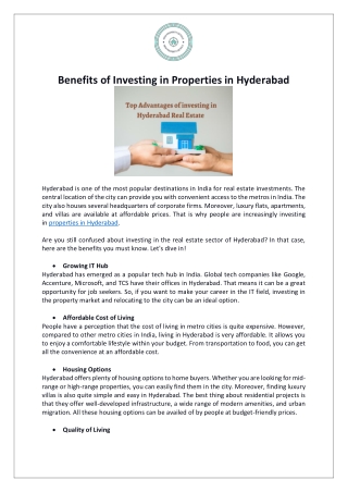 Benefits of Investing in Properties in Hyderabad