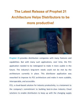 Latest Release of Prophet 21 Architecture Helps Distributors