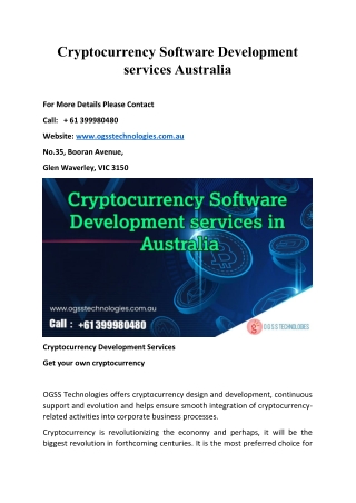 Cryptocurrency Software Development services Australia