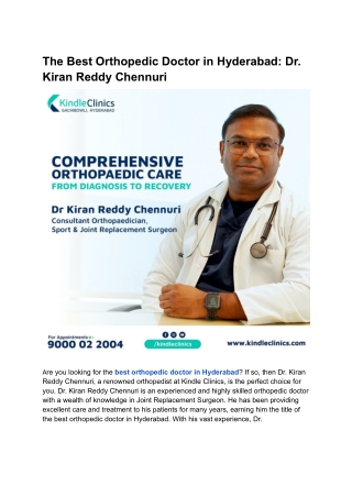 The Best Orthopedic Doctor in Hyderabad - Dr. Kiran Reddy Chennuri