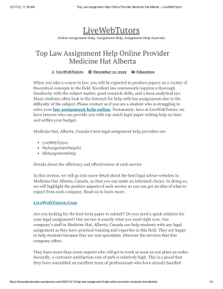 Top Law Assignment Help Online Provider Medicine Hat Alberta – LiveWebTutors