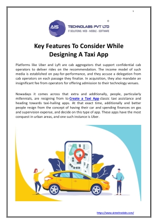 Key Features to Consider While Designing a Taxi App