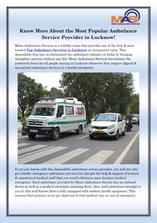 Top Ambulance Services in Lucknow