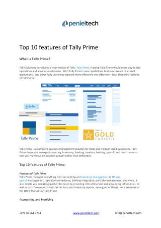 Top 10 features of Tally Prime - Penieltech