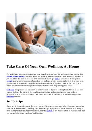 Take Care Of Your Own Wellness At Home