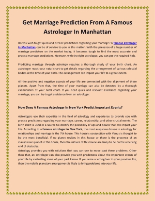 Get Marriage Prediction From A Famous Astrologer In Manhattan