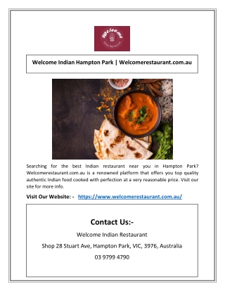 Welcome Indian Hampton Park | Welcomerestaurant.com.au