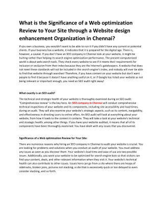 What is the Significance of a Web optimization Review to Your Site Through a Website design enhancement Organization in