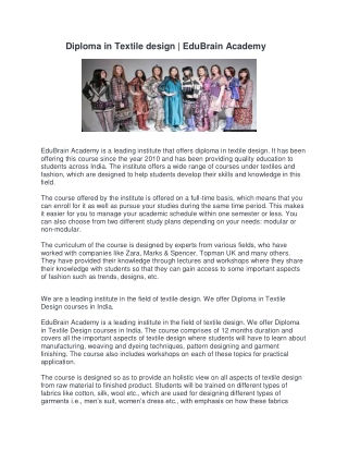 Diploma in Textile Design