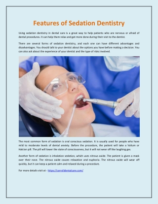 Features of Sedation Dentistry