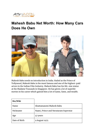 Mahesh Babu Net Worth: How Many Cars Does He Own