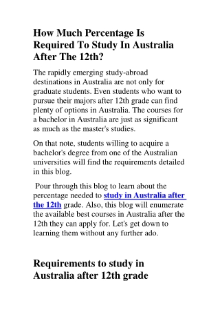 How much percentage is required to study in Australia after the 12th?