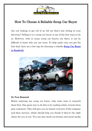 How To Choose A Reliable Scrap Car Buyer