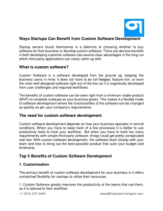 Ways Startups Can Benefit from Custom Software Development