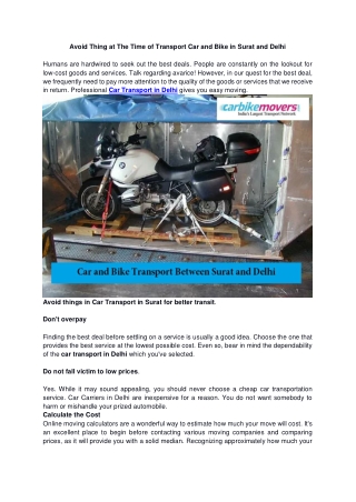 Avoid Thing At The Time of Transport Car and Bike in Surat and Delhi