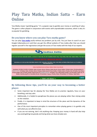 Play Tara Matka, Indian Satta – Earn Online