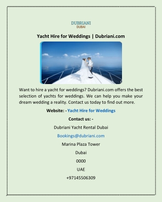 Yacht Hire for Weddings | Dubriani.com