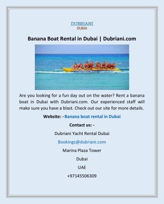 Banana Boat Rental In Dubai | Dubriani.com