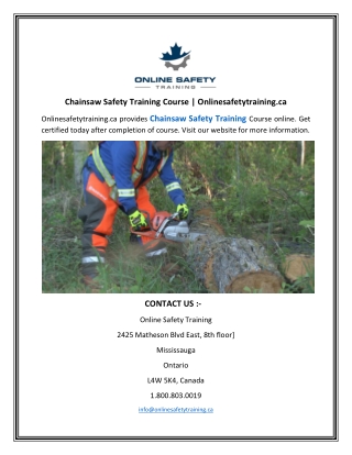 Chainsaw Safety Training Course  Onlinesafetytraining.ca