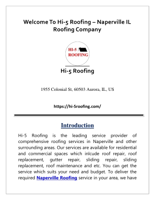 Welcome To Hi-5 Roofing – Naperville IL Roofing Company