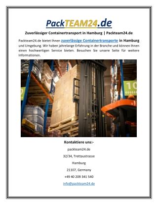 Zuverlässiger Containertransport in Hamburg Packteam24.de