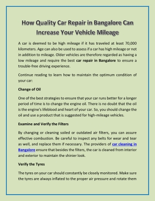 Car Repair in Bangalore - Zoopgo short article