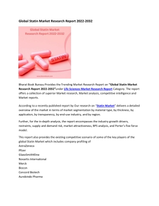 Global Statin Market Research Report 2022-2032