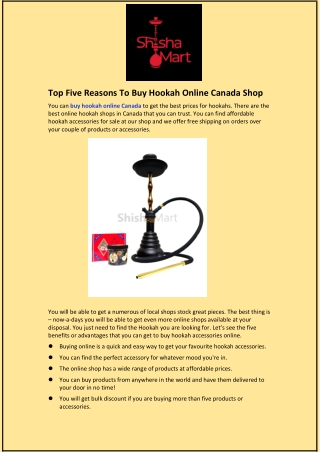 Top Five Reasons To Buy Hookah Online Canada Shop