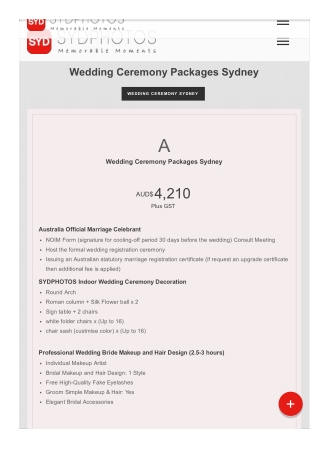 Sydney Wedding Ceremony Packages