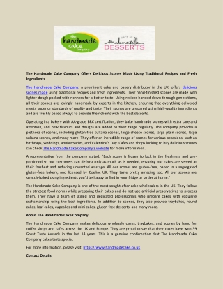 The Handmade Cake Company Offers Delicious Scones Made Using Traditional Recipes and Fresh Ingredients