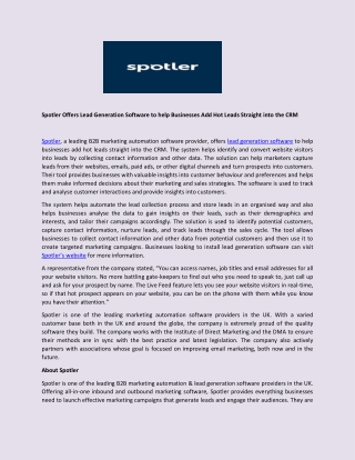 Spotler Offers Lead Generation Software to help Businesses Add Hot Leads Straight into the CRM