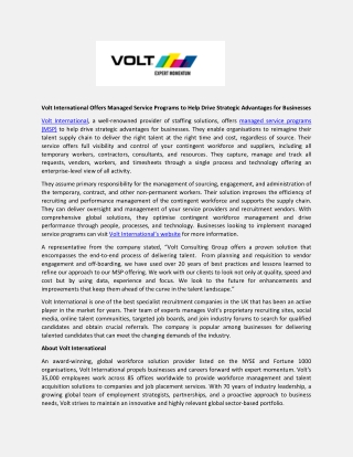 Volt International Offers Managed Service Programs to Help Drive Strategic Advantages for Businesses