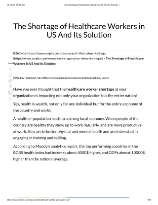 The Shortage of Healthcare Workers in US And Its Solution _