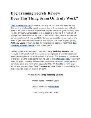 Dog Training Secrets Review