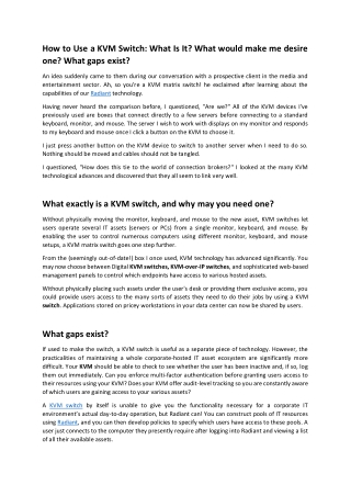 How to Use a KVM Switch: What would make me desire one? What gaps exist?