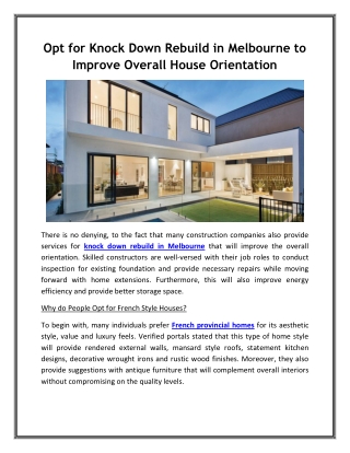 Opt for Knock Down Rebuild in Melbourne to Improve Overall House Orientation