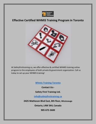 Effective Certified WHMIS Training Program in Toronto