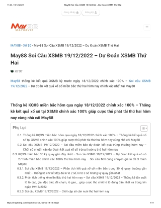 May88 Soi Cầu XSMB 19_12_2022 - Dự Đoán XSMB Thứ Hai