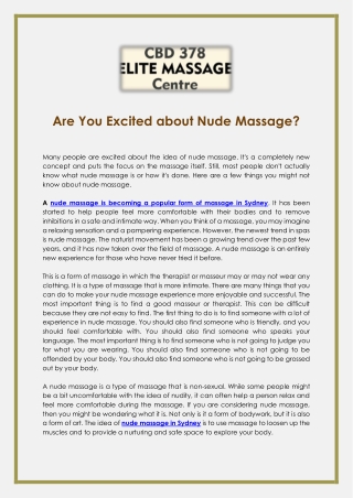 Are You Excited about Nude Massage