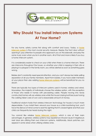 Why Should You Install Intercom Systems At Your Home