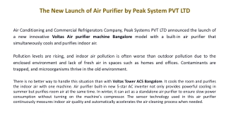 The New Launch of Air Purifier by Peak System PVT LTD