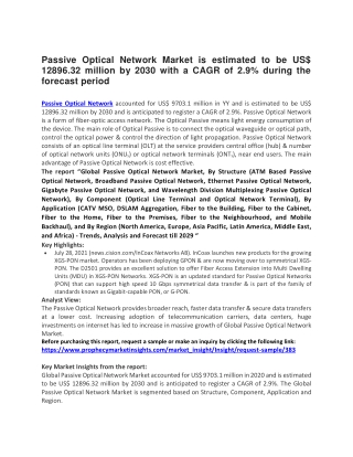 Passive Optical Network Market is estimated to be US