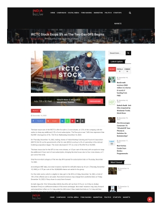 IRCTC stock drops 5% as the two-day OFS begins