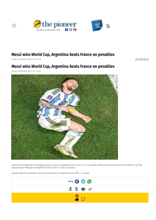 Messi wins World Cup, Argentina beats France on penalties