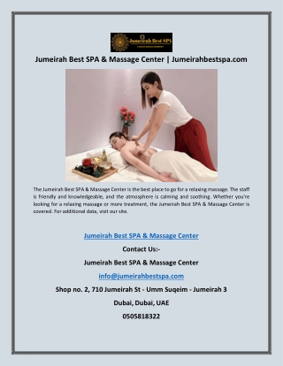 Jumeirah Best SPA & Massage Center | Jumeirahbestspa.com