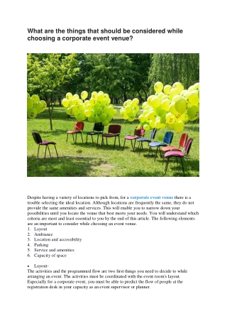 What are the things that should be considered while choosing a corporate event
