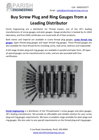 Buy Screw Plug and Ring Gauges from a Leading Distributor