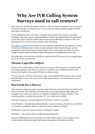 Why IVR Calling System Surveys are used in call centers_ (1).docx